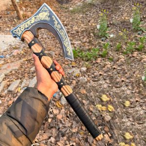 Ornate Leather-Wrapped Tactical Axe