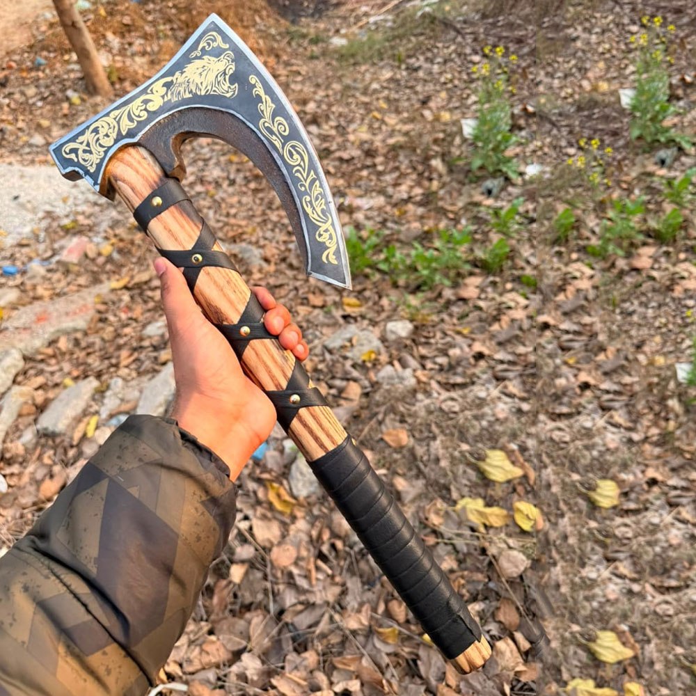 Ornate Leather-Wrapped Tactical Axe - Image 2