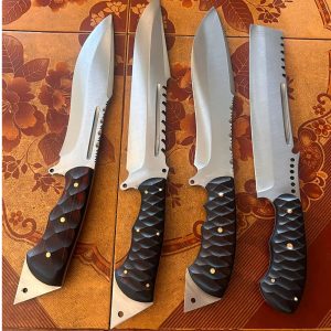 Premium Custom Tactical Survival Knife 4-Piece Set with Satin Blades & Sculpted Wood Grips