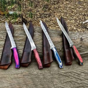Premium Hand-Forged Damascus Hunting Knife Set with Multi-Color Pakkawood & Resin Grips