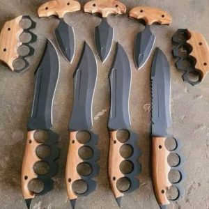 Tactical D-Guard Bowie & Push Dagger Collection with Black Blades & Wood Handles