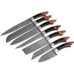 Premium Hand-Forged Damascus 6-Piece Kitchen & Utility Knife Set with Burl Wood Handles