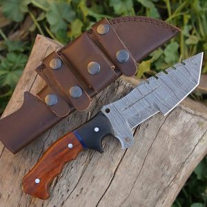 Premium Damascus Steel Tracker Survival Knife with Tri-Tone Bespoke Grip & Scout Sheath