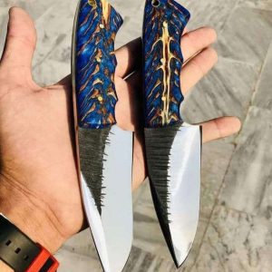 Premium Dual-Tone Forged Hunting Knife with Oceanic Blue Hybrid Resin Grip