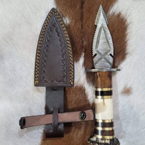 Premium Hand-Forged Damascus Dagger with Stacked Bone & Stag Crown Handle