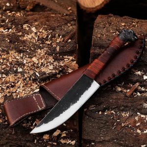 Premium Hand-Forged Bushcraft Knife with Leather-Wrapped Grip & Sculpted Pommel