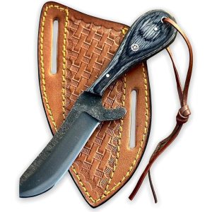 Premium Hand-Forged Carbon Steel Bushcraft Knife with Cross-Draw Leather Sheath
