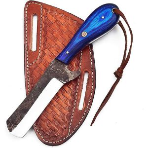 Premium Hand-Forged Carbon Steel Bushcraft Cleaver with Vibrant Blue Wood Handle