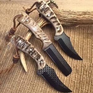 Premium Hand-Forged File Steel Hunting Knife with Authentic Stag Horn Gri