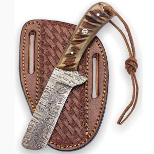 Premium Hand-Forged Damascus Steel Bushcraft Cleaver with Carved Horn Grip
