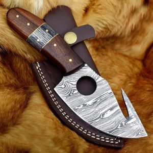 Product Title Premium Damascus Steel Cleaver Skinner with Finger Hole & Segmented Hardwood Grip (Alternate View)