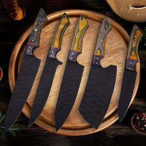 Premium 5-Piece Blackout Hammered Chef Knife Set with Two-Tone Mosaic Handles