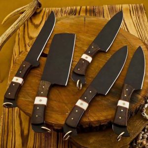 Premium 5-Piece Blackout Chef Knife Set with Tri-Tone Wood & Bone Handles