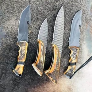 Premium 4-Piece Custom Hunting & Skinning Knife Set with Stag Antler Handles
