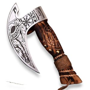 Engraved Brown Leather Handle Hatchet