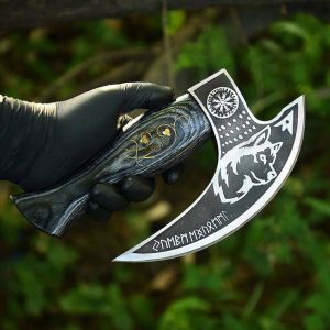 Black Engraved Curved Blade Hatchet