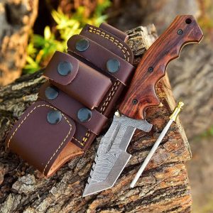 Premium Damascus Steel Tanto Survival Knife with Scout Carry Sheath & Honing Rod